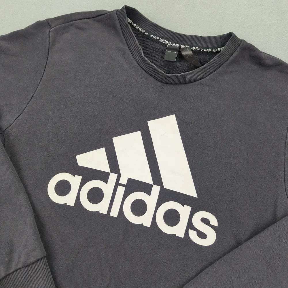 Adidas Crewneck‎ Sweatshirt Mens Medium Black Faded Big Logo Spellout Pullover